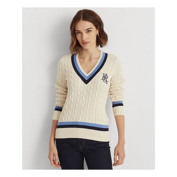 RALPH LAUREN Womens Beige Long Sleeve V Neck Wear To